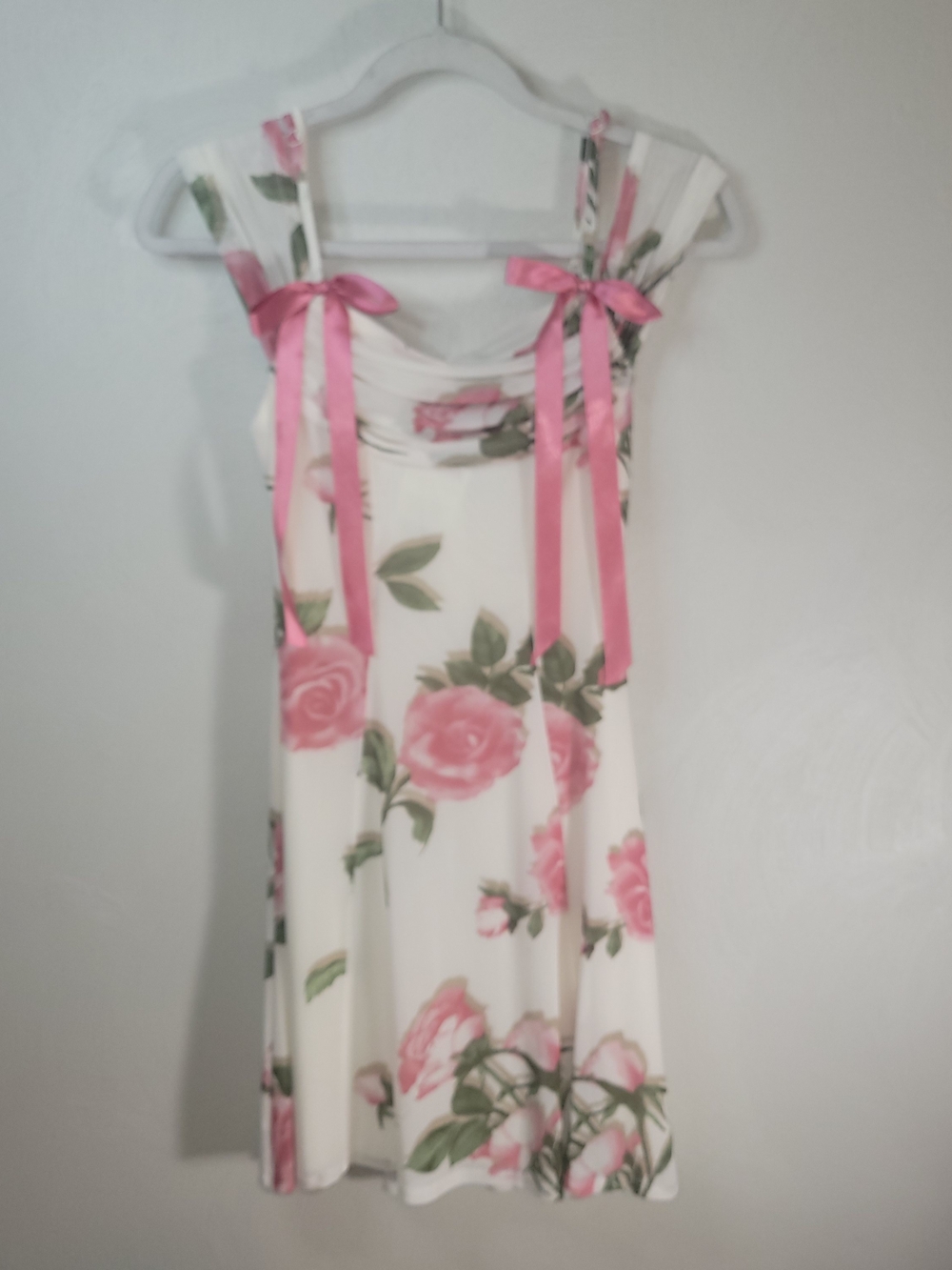 NWT 30/30 Floral Pink Rose Mini Dress with Ribbon Straps ‐ Juniors Size XS